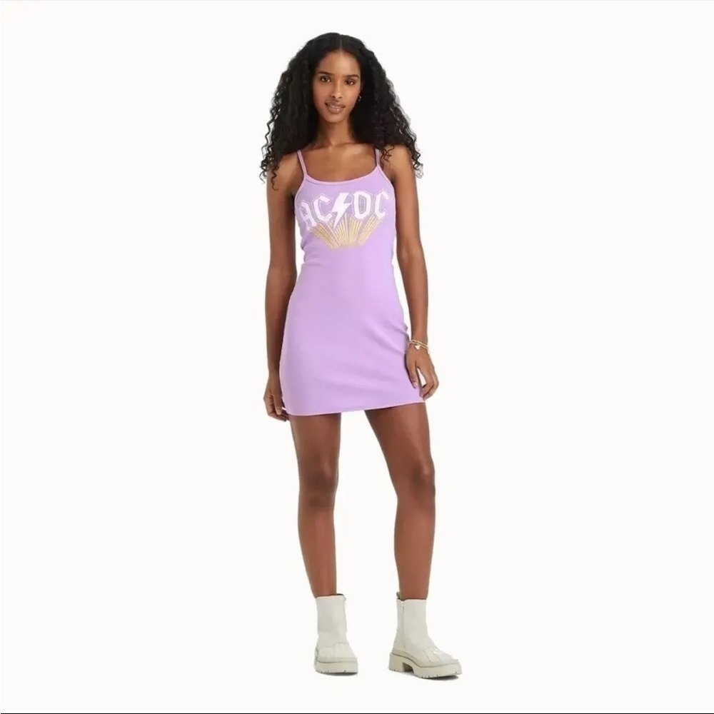 Acdc Purple Dress Fitted Ribbed Junior Womens Size Large Short Sleeveless